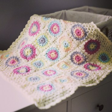 My dear Sophia,  I loved you even before I knew you. This blanket is so special to me because I will always remember how very excited and nervous I was to meet you. How I wanted to keep you warm under something I had made and how I picked bright and beautiful colours as I knew you would colour my life that way. I love you, always x amma 